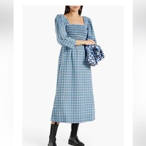 Ganni square neck checked cotton blend seersucker dress size DEN 38 / 8 US